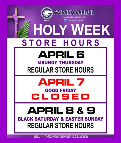 Holy Week Store Hours .